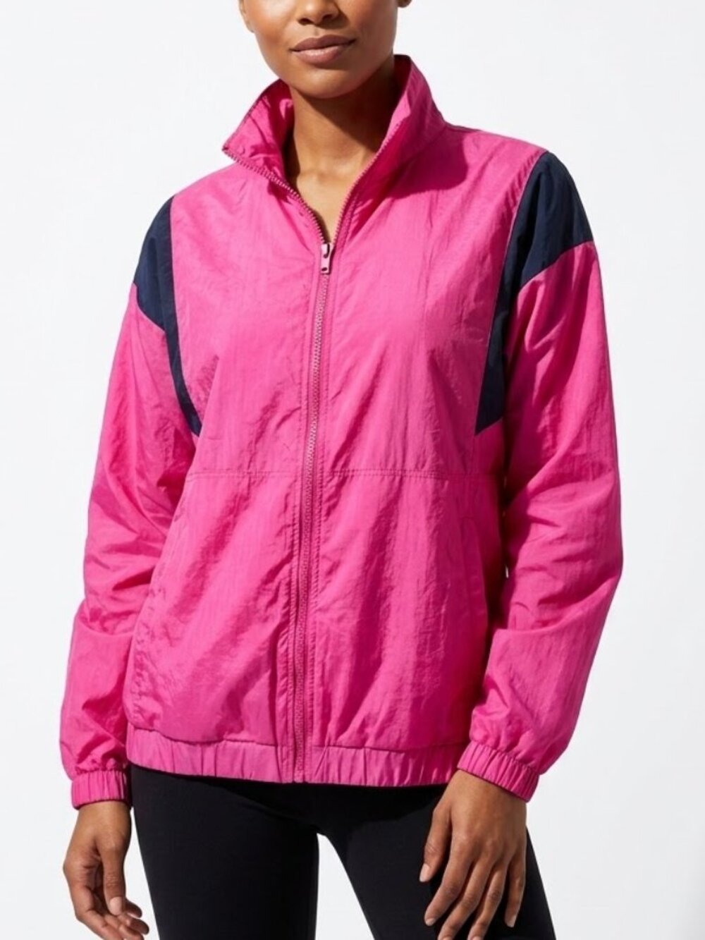 NWT Reebok Hot Pink Black Geometric Nylon Colorblock Track Jacket Windbreaker L